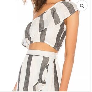 L-space Striped One-Shoulder Top and Skirt Set